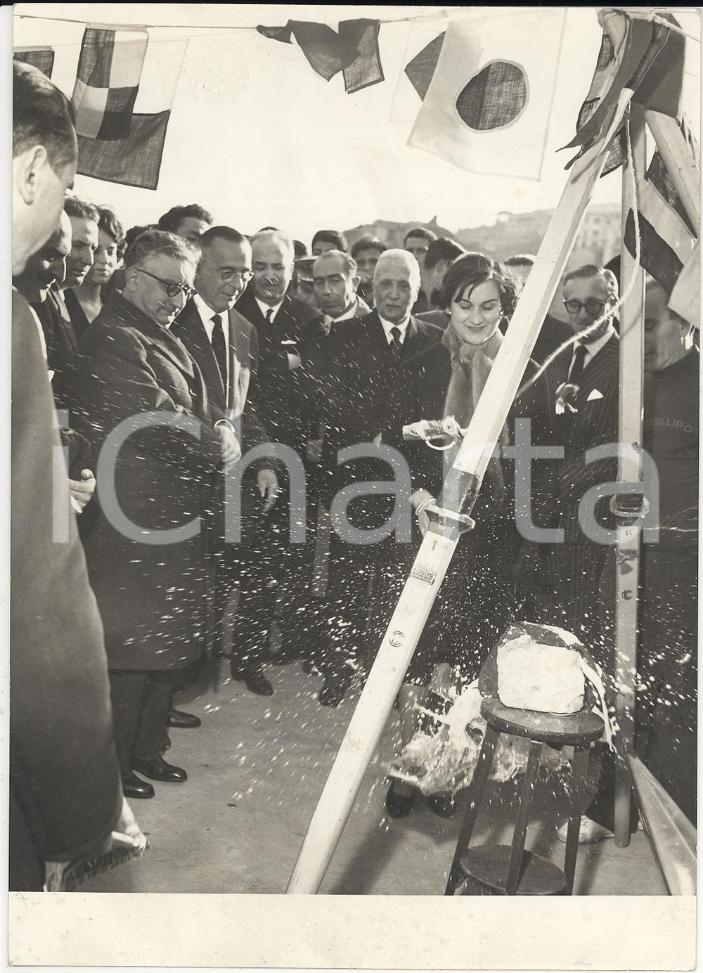Fotografia d epoca originale 1959 NAPOLI Posa della prima pietra Circolo Posillipo  Giovanni LEONE Foto 1