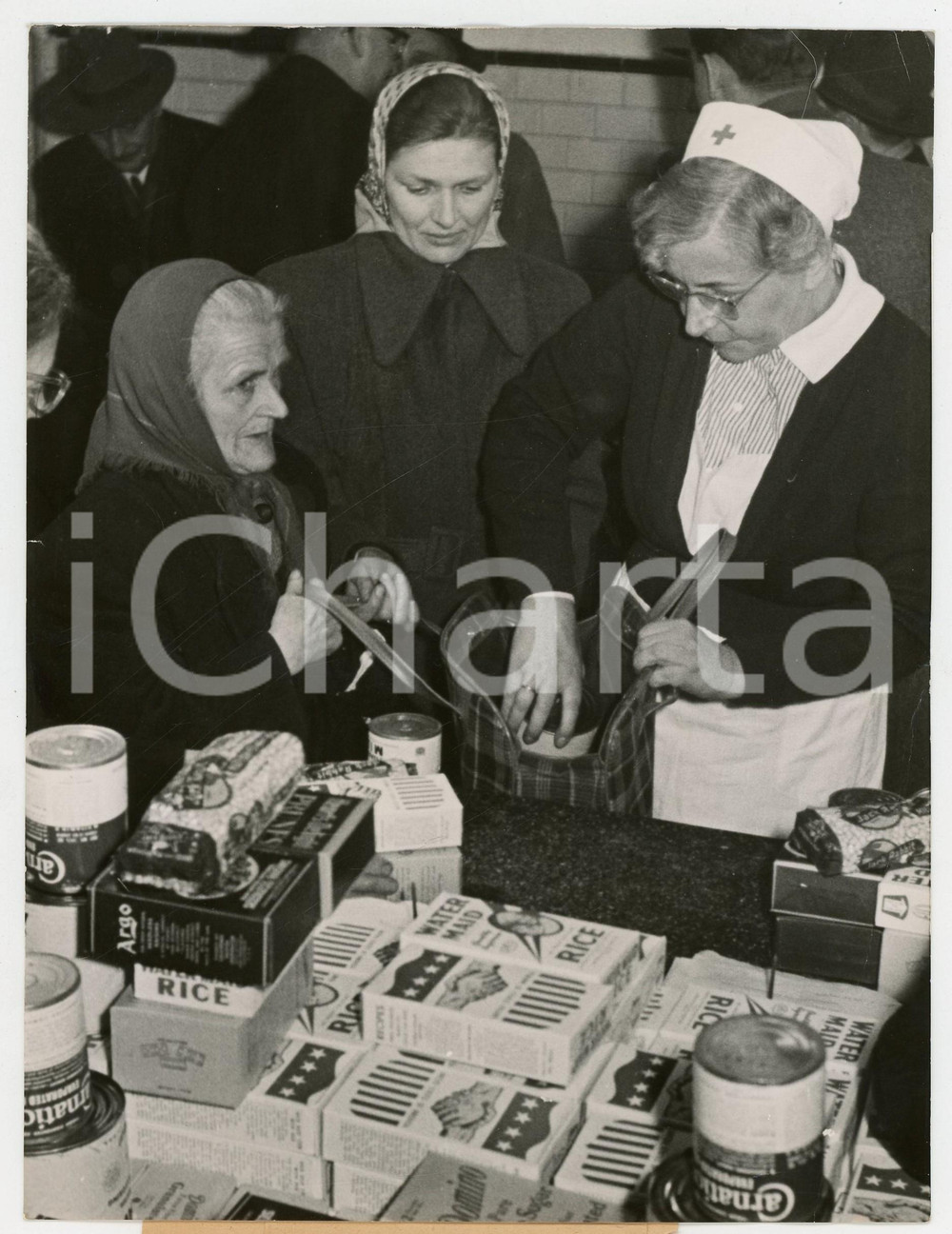 Fotografia d epoca originale 1953 BONN German Red Cross distributing gift to needy people Photo 15x20 cm 1