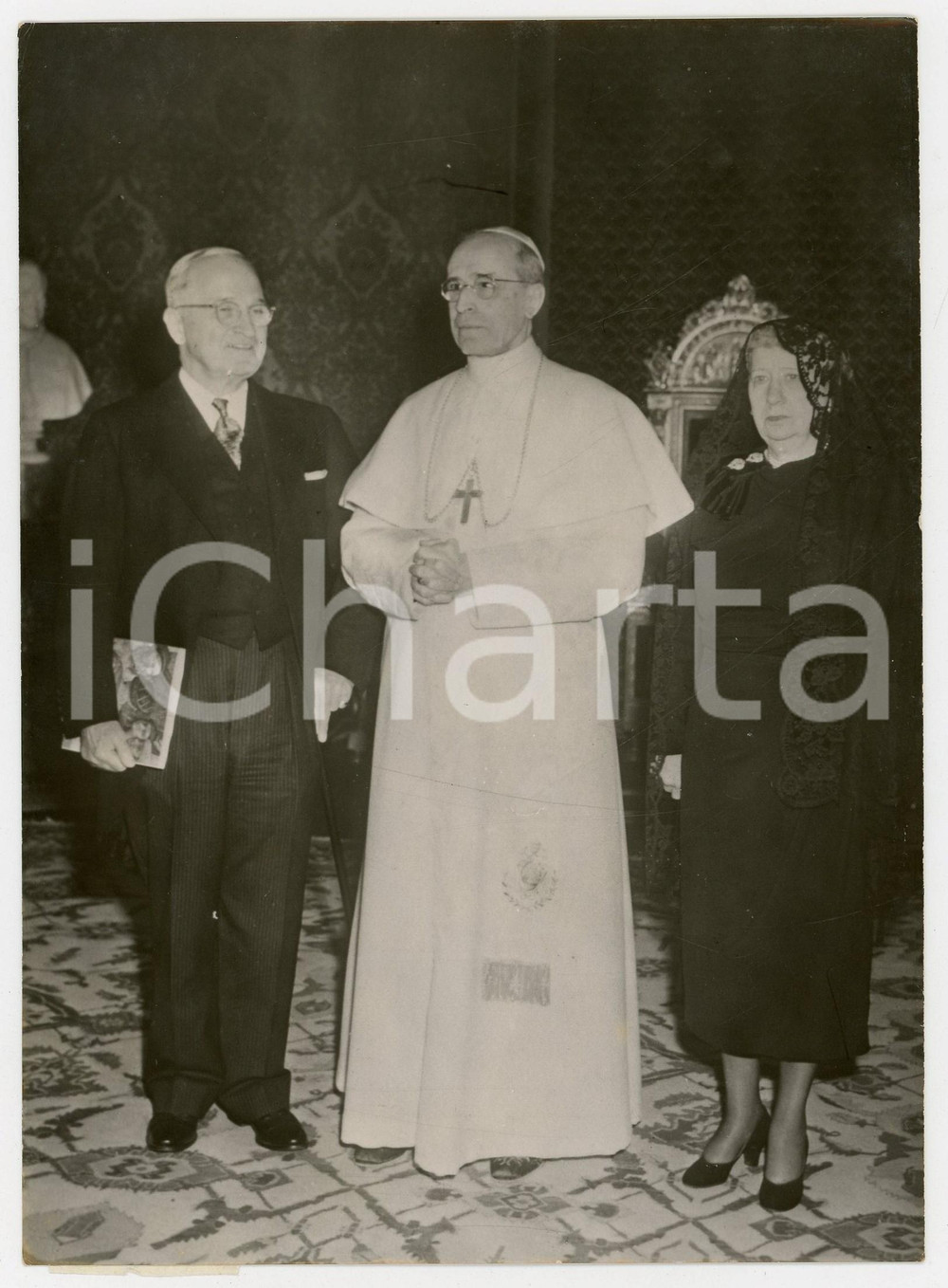Fotografia d epoca originale 1956 CITTA  DEL VATICANO Pio XII riceve in udienza Bess e Harry TRUMAN Foto 1
