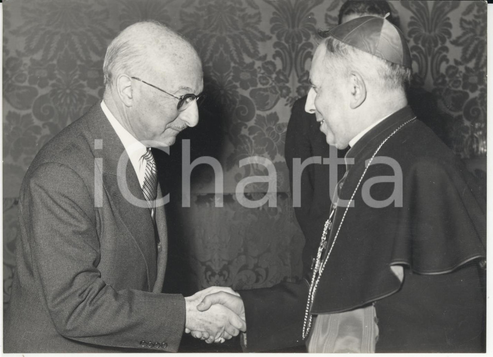 Fotografia d epoca originale 1957 BOLOGNA Cardinale Giacomo LERCARO riceve James ZELLERBACH Foto 18x13 cm 1