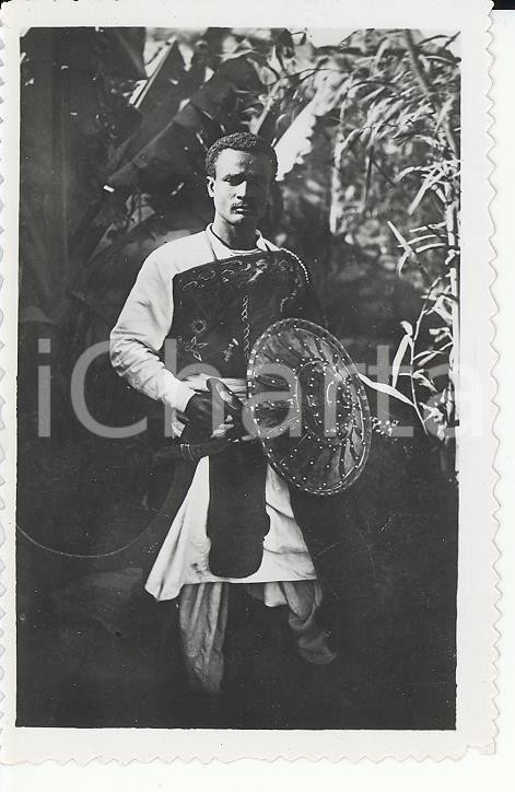 Fotografia d epoca originale 1935ca A.O.I. ETIOPIA Ritratto di etiope VERA PHOTO cm 9X5,8 1