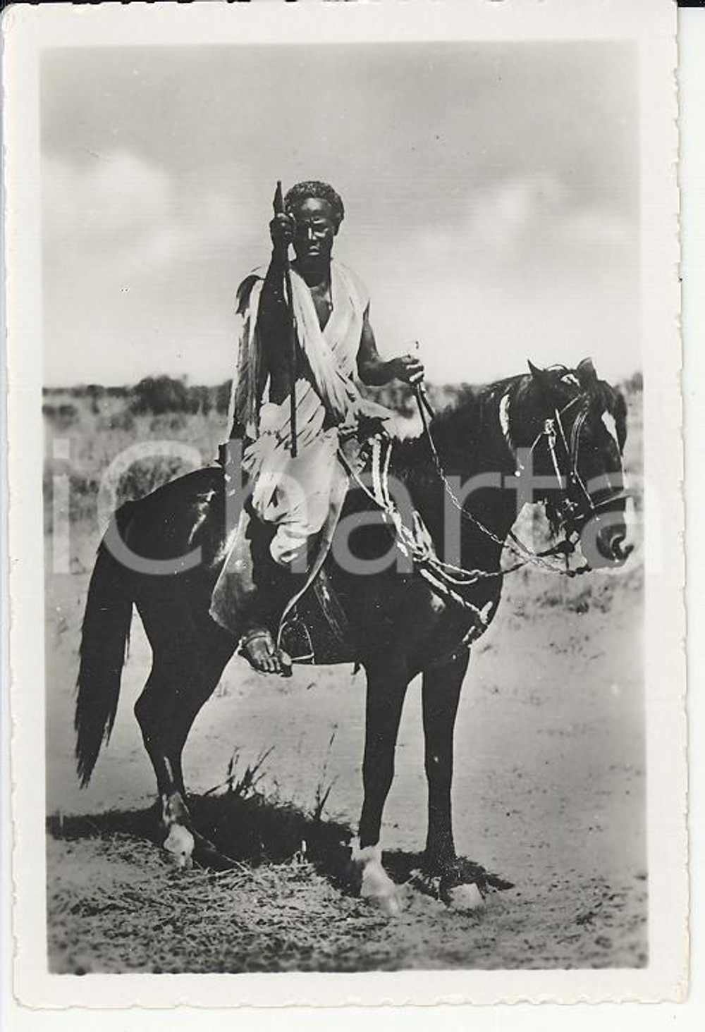 Fotografia d epoca originale 1935ca A.O.I. ETIOPIA Ritratto di guerriero a cavallo VERA PHOTO cm 9x5,8 1