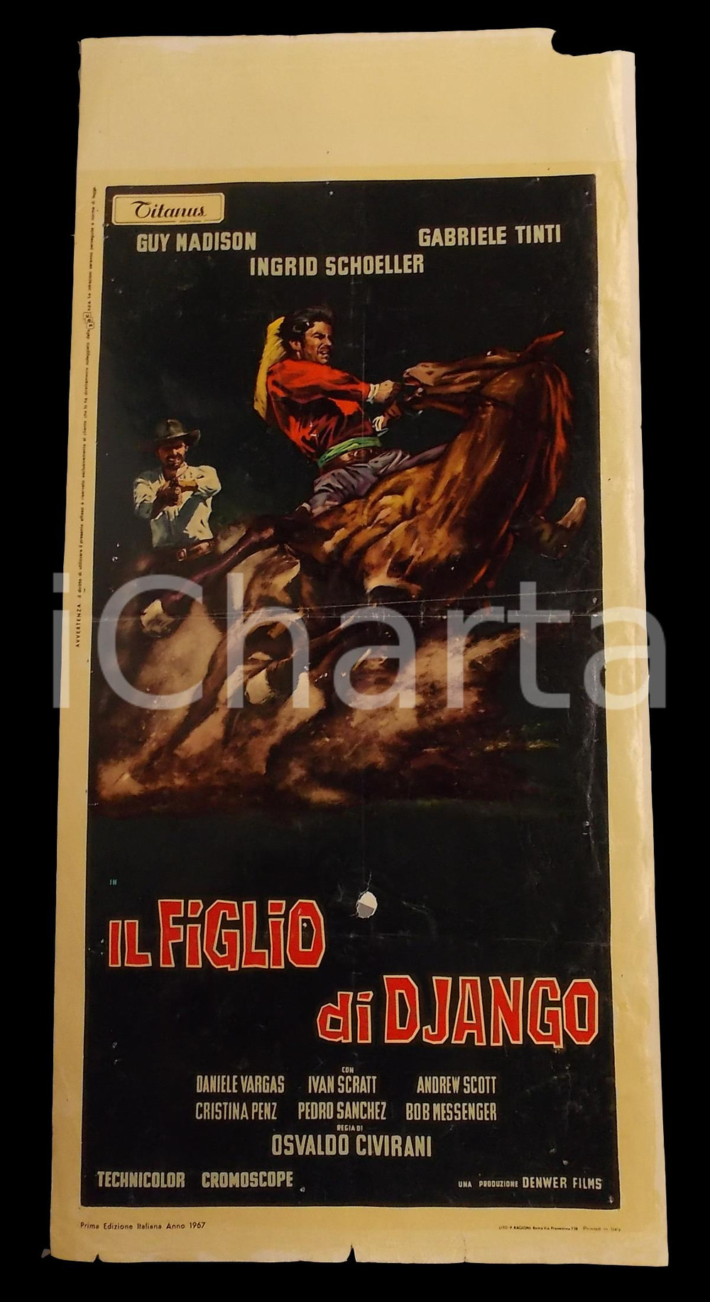 Materiale cinematografico d’epoca 1967 IL FIGLIO DI DJANGO Guy MADISON Gabriele TINTIN Manifesto WESTERN 32x70 cm 1