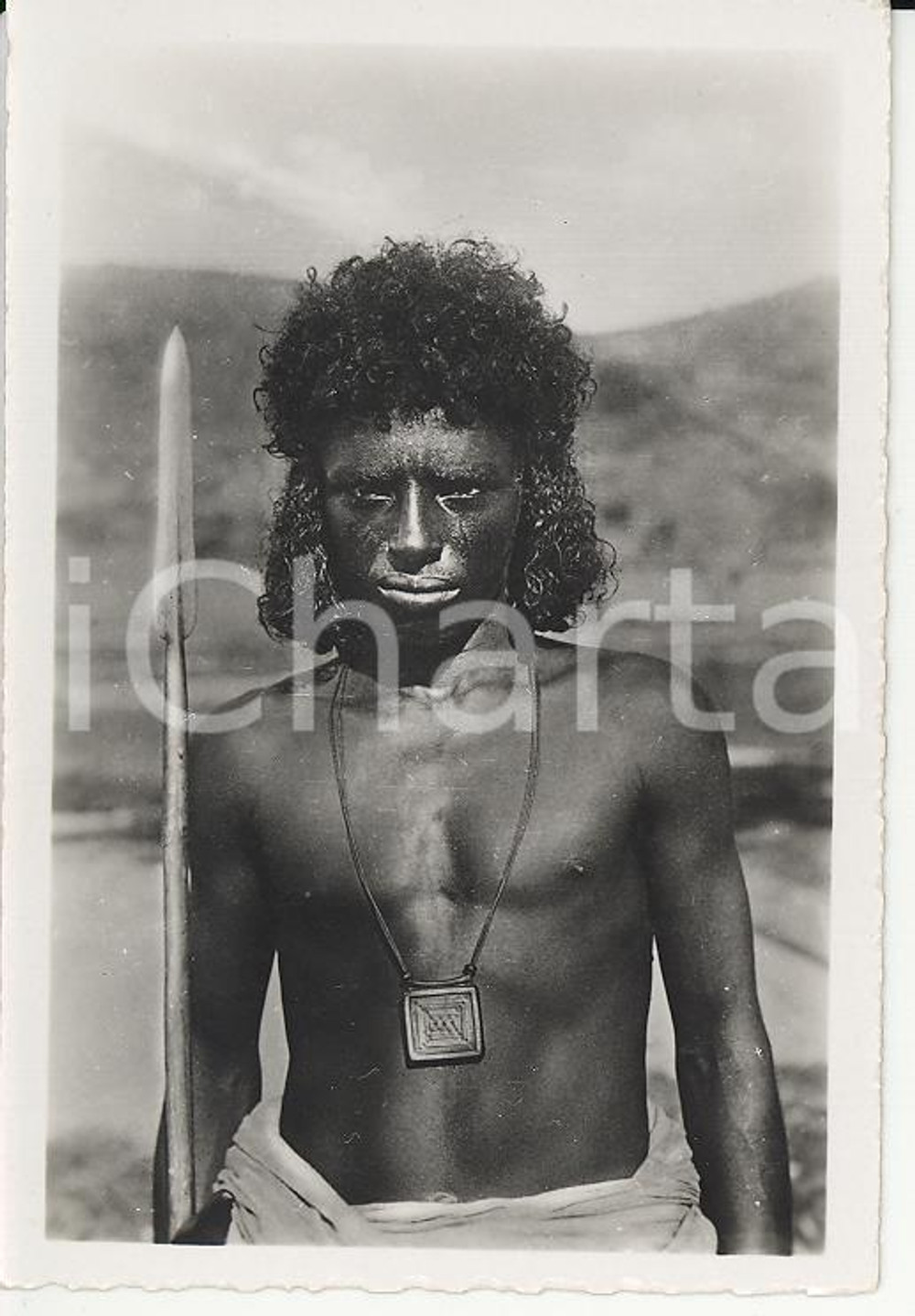 Fotografia d epoca originale 1935ca A.O.I. ETIOPIA Ritratto di guerriero etiope VERA FOTO cm 9X5,8 1