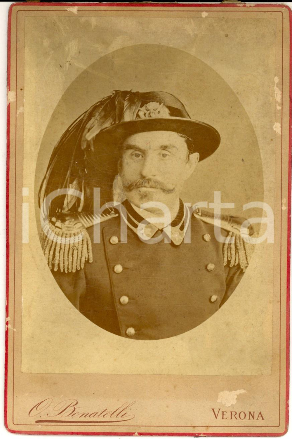 Fotografia d epoca originale 1880 ca VERONA Ritratto di ufficiale dei bersaglieri Foto Odorico BENATELLI 1