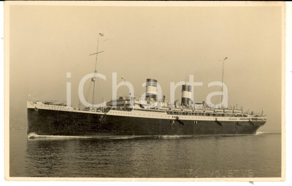 Fotografia d epoca originale 1930 ca OCEANO ATLANTICO Motonave AUGUSTUS in navigazione Foto cartolina 1