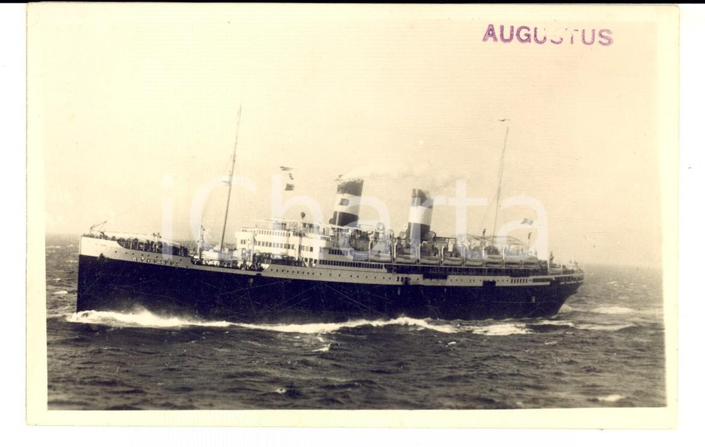 Fotografia d epoca originale 1930 ca OCEANO ATLANTICO Transatlantico AUGUSTUS in navigazione Foto cartolina 1