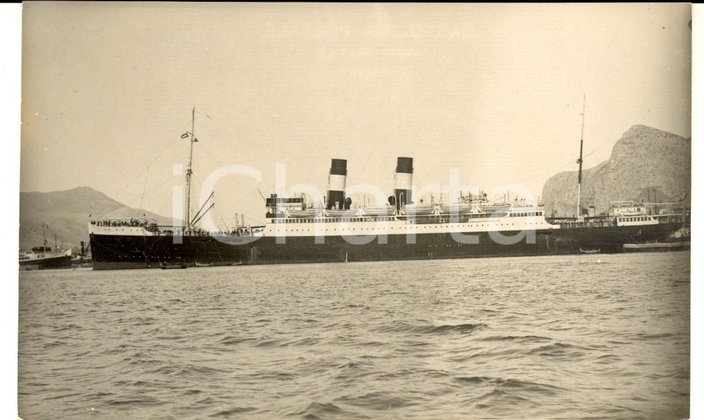 Fotografia d epoca originale Maggio 1924 PALERMO Nave SS COLOMBO in partenza dal porto Foto cartolina 1