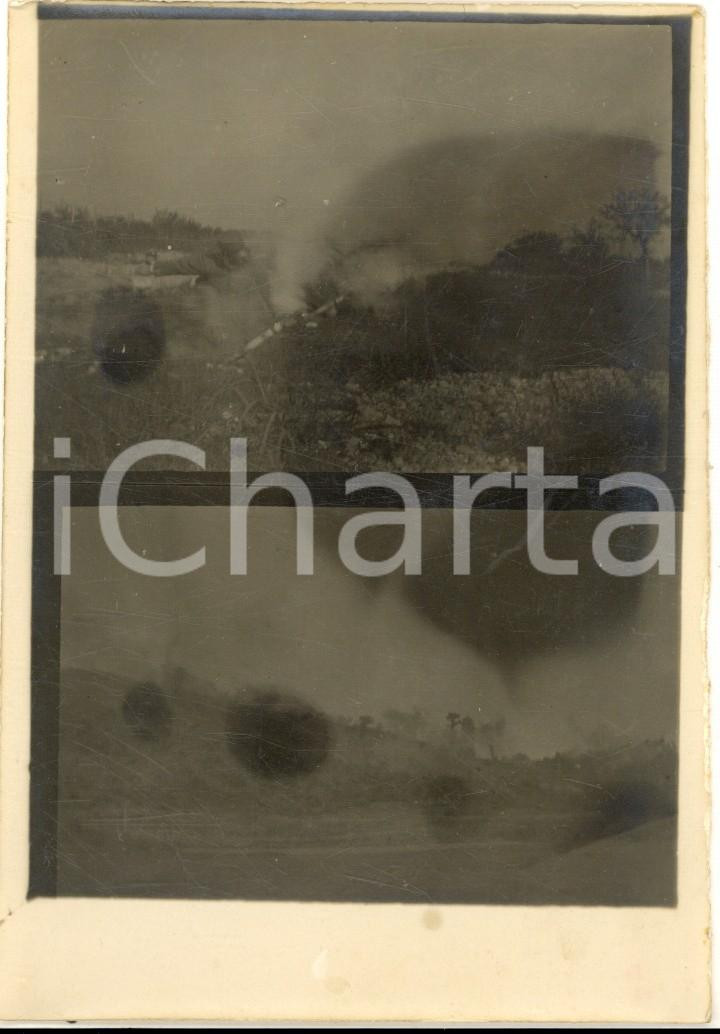 Fotografia d epoca originale 1920 ca AREA DI UDINE Esercitazioni militari e lanci di mortaio Foto 8x13 cm 1