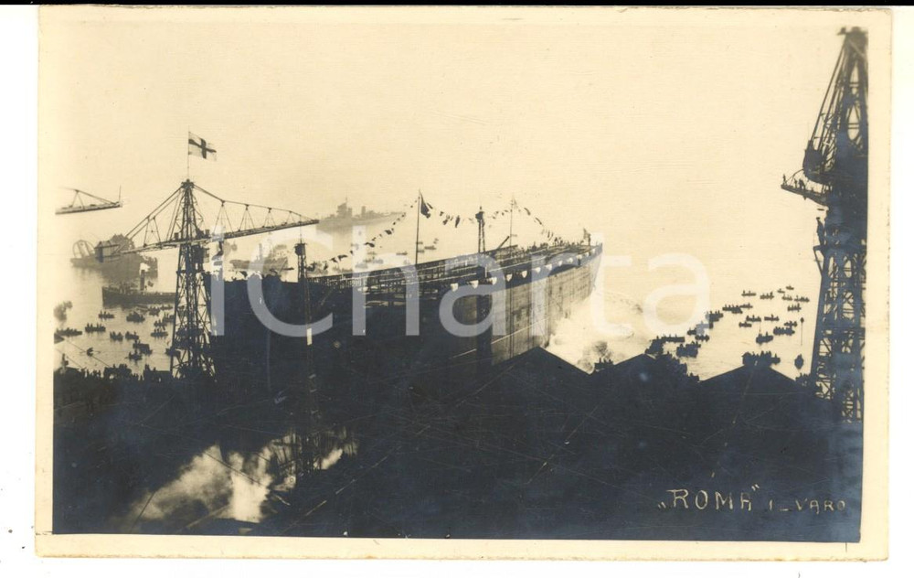 Fotografia d epoca originale 1926 PORTO DI GENOVA Varo del transatlantico ROMA Foto cartolina 1