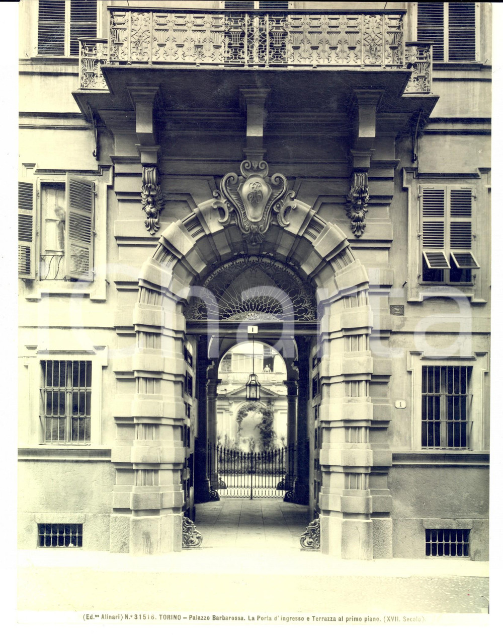 Fotografia d epoca originale 1920 ca TORINO Palazzo BARBAROSSA  Porta d ingresso  Foto ALINARI 20x26 cm 1