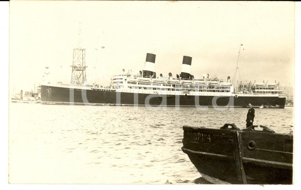 Fotografia d epoca originale 1930 BARCELLONA Transatlantico GIULIO CESARE in uscita dal porto Foto 1