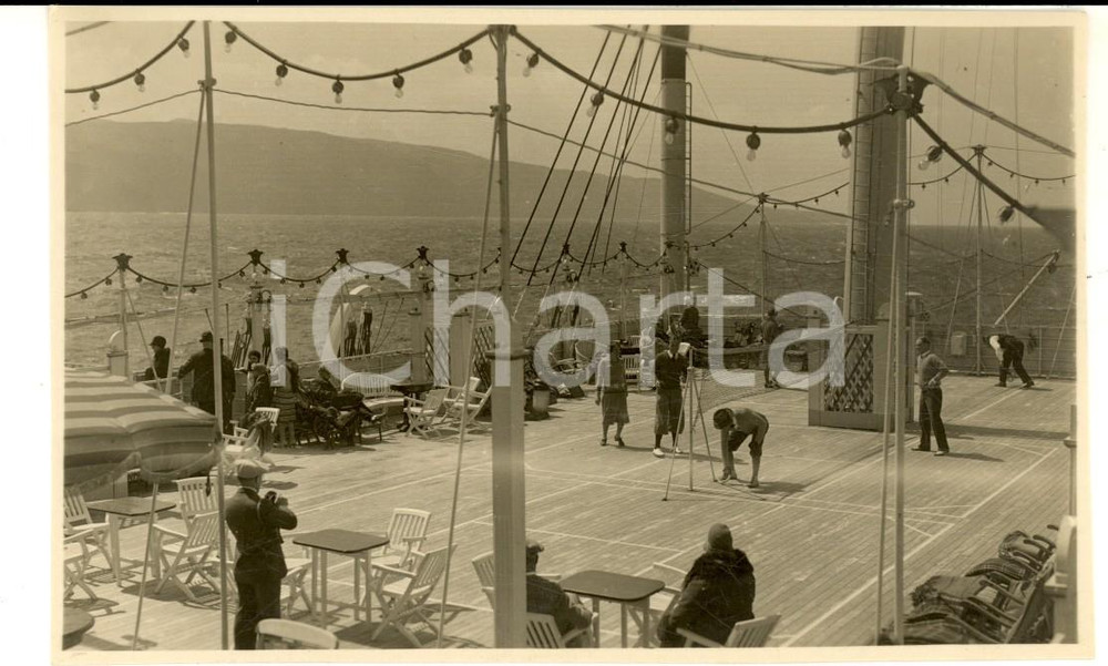 Fotografia d epoca originale 1930 OCEANO ATLANTICO Transatlantico GIULIO CESARE   Passeggeri sul ponte Foto 1