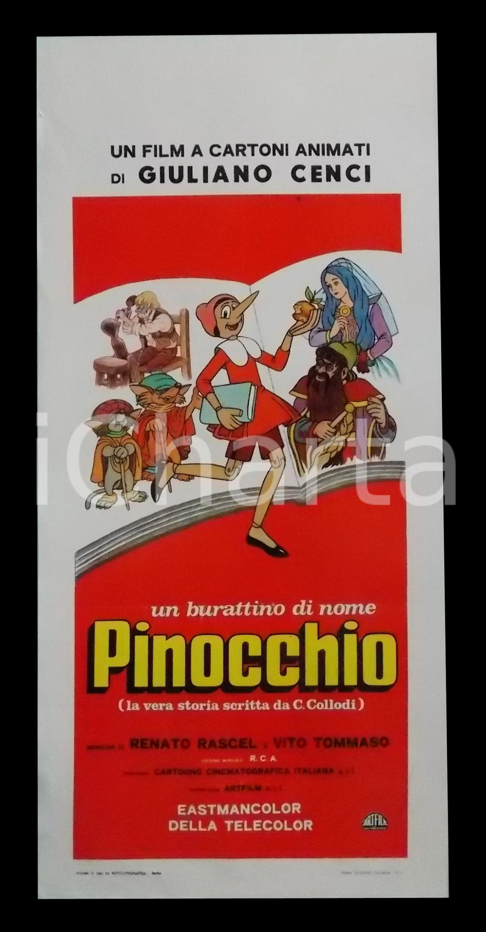 Materiale cinematografico d’epoca 1972 UN BURATTINO DI NOME PINOCCHIO Giuliano CENCI Renato RASCEL Manifesto 32x70 1