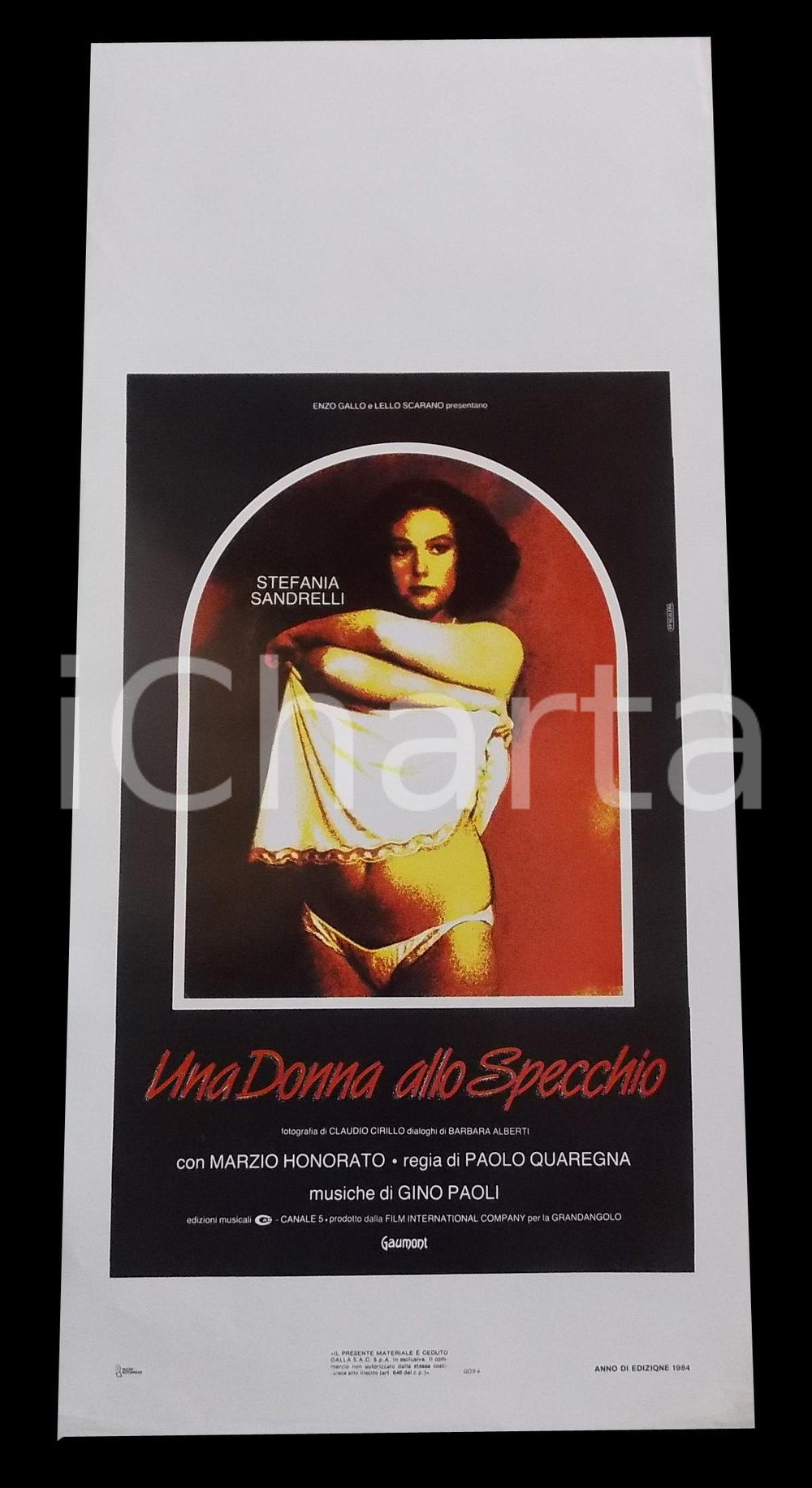 Materiale cinematografico d’epoca 1984 UNA DONNA ALLO SPECCHIO Stefania SANDRELLI Paolo QUAREGNA Manifesto 32x70 1