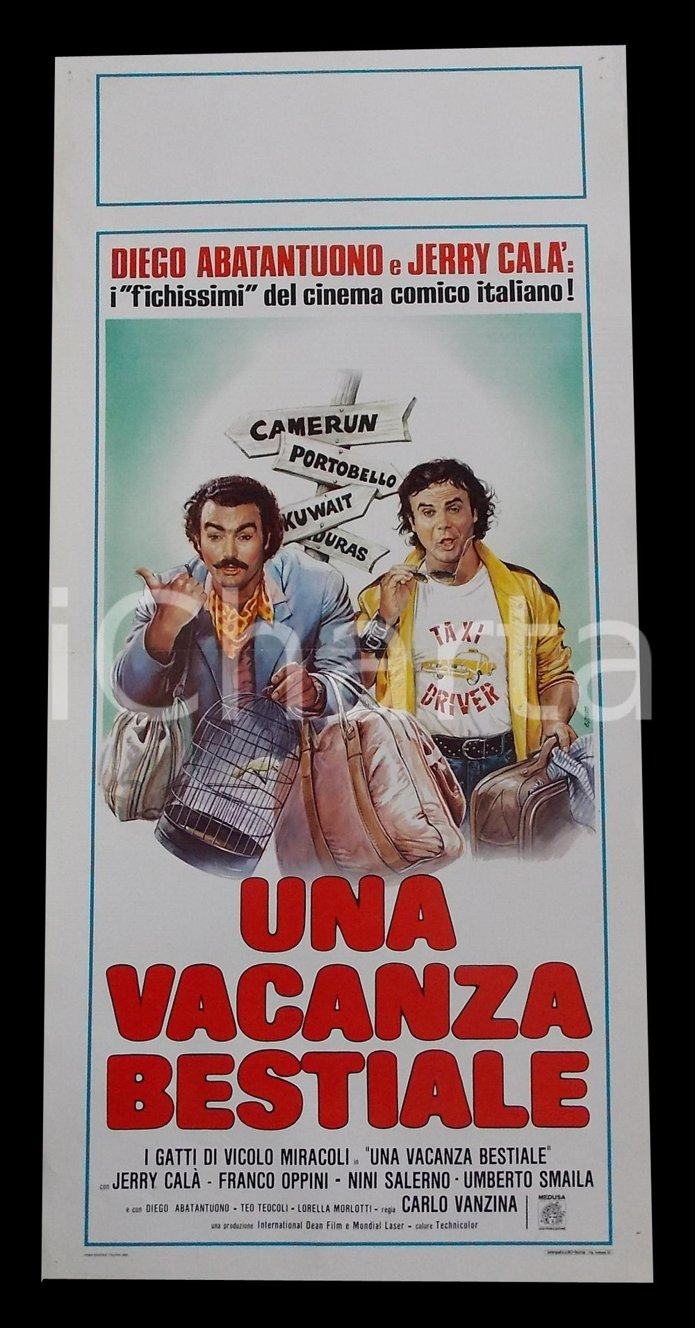 Materiale cinematografico d’epoca 1981 UNA VACANZA BESTIALE Diego ABATANTUONO Jerry CALA  Manifesto 32x70 cm 1