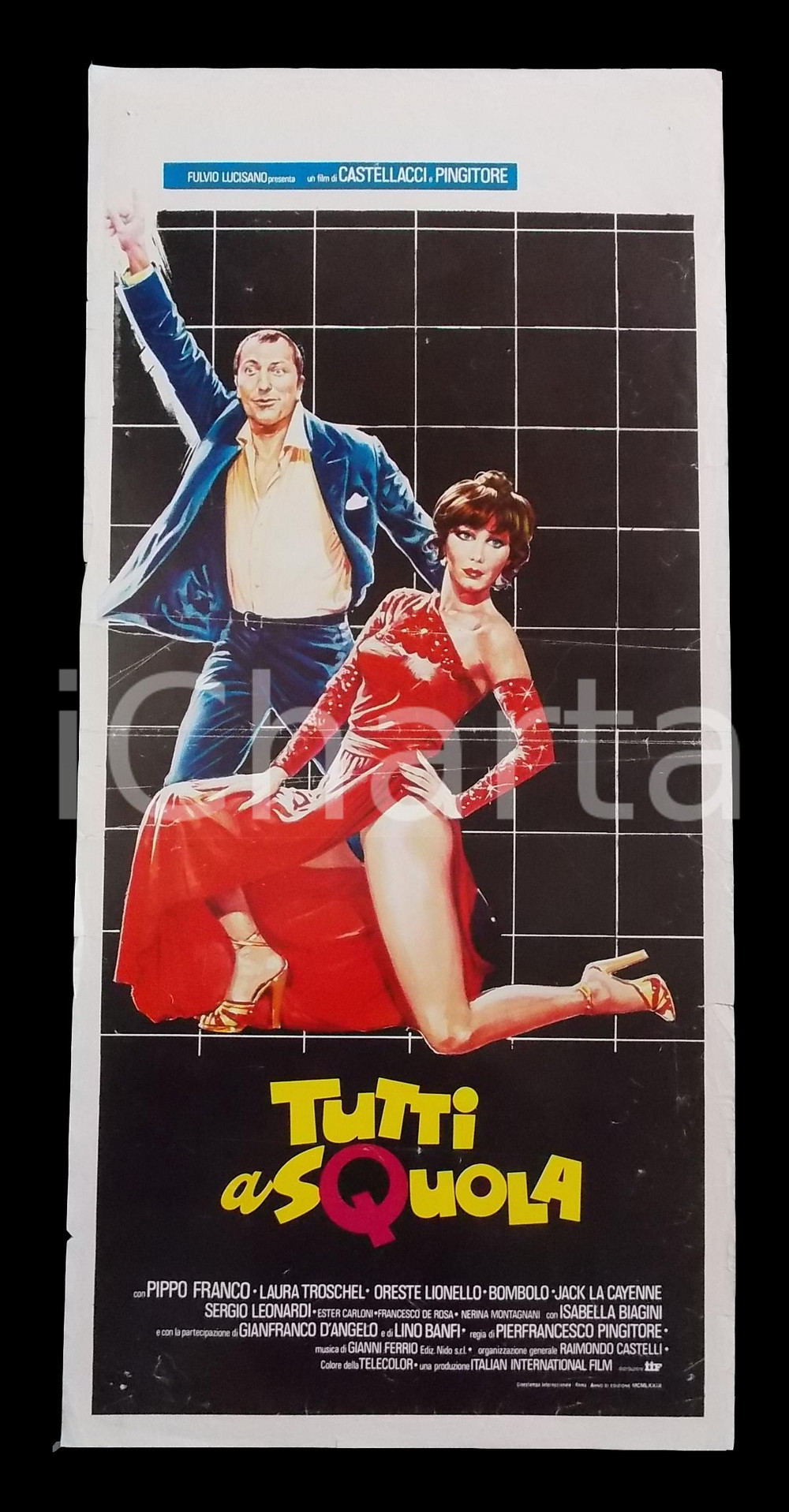 Materiale cinematografico d’epoca 1979 TUTTI A SQUOLA Pippo FRANCO Laura TROSCHEL Manifesto 32x70 cm 1