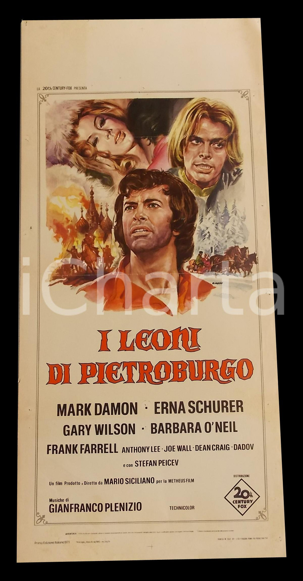 Materiale cinematografico d’epoca 1972 I LEONI DI PIETROBURGO Mark DAMON Erna SCHURER Gary WILSON Manifesto 32x70 1