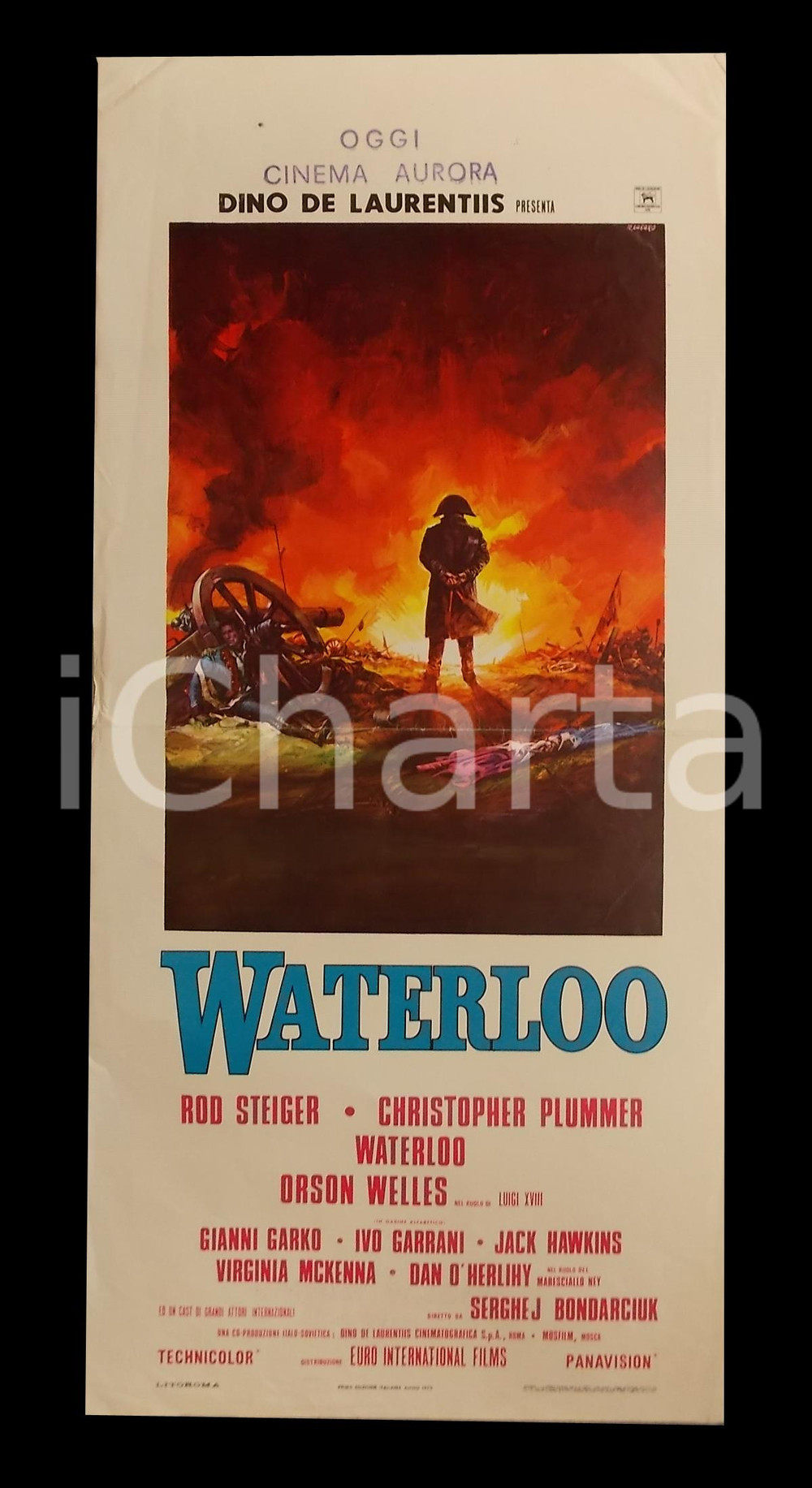 Materiale cinematografico d’epoca 1970 WATERLOO Rod STEIGER Christopher PLUMMER Orson WELLES Manifesto 32x70 cm 1