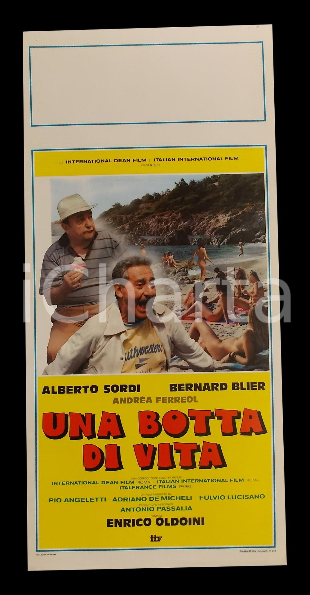 Materiale cinematografico d’epoca 1988 UNA BOTTA DI VITA Alberto SORDI Bernard BLIER Manifesto 32x70 1