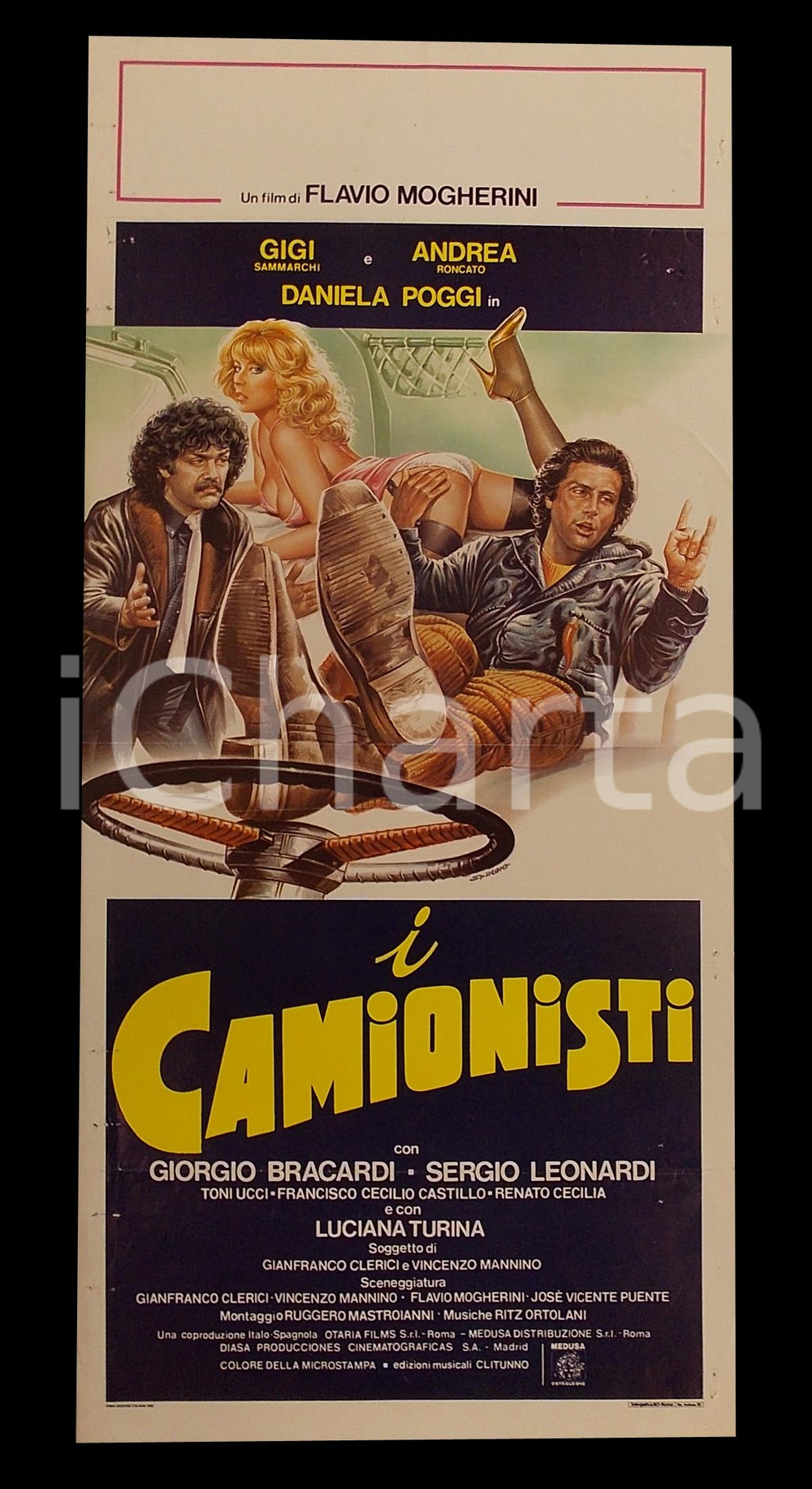 Materiale cinematografico d’epoca 1982 I CAMIONISTI Andrea RONCATO Gigi SAMMARCHI Daniela POGGI Manifesto 32x70 1