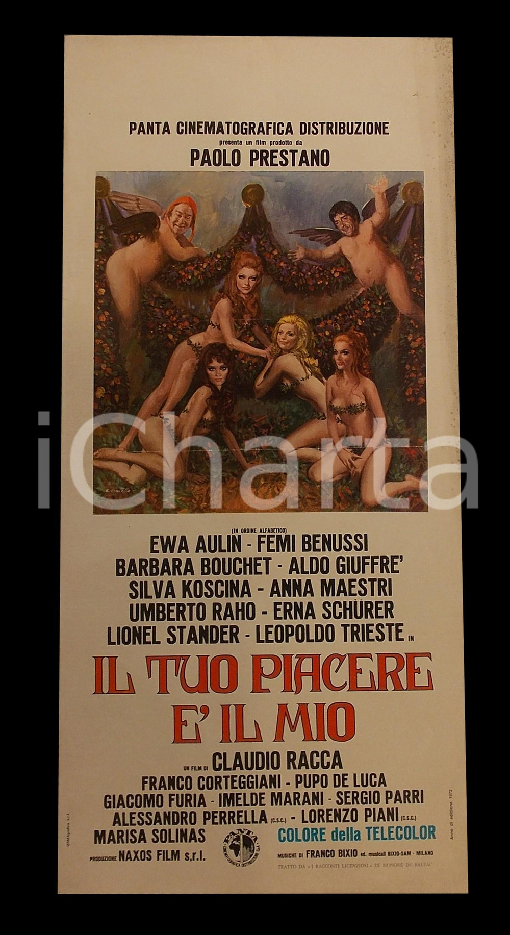 Materiale cinematografico d’epoca 1973 IL TUO PIACERE E  IL MIO Sylva KOSCINA Barbara BOUCHET Manifesto 32x70 cm 1