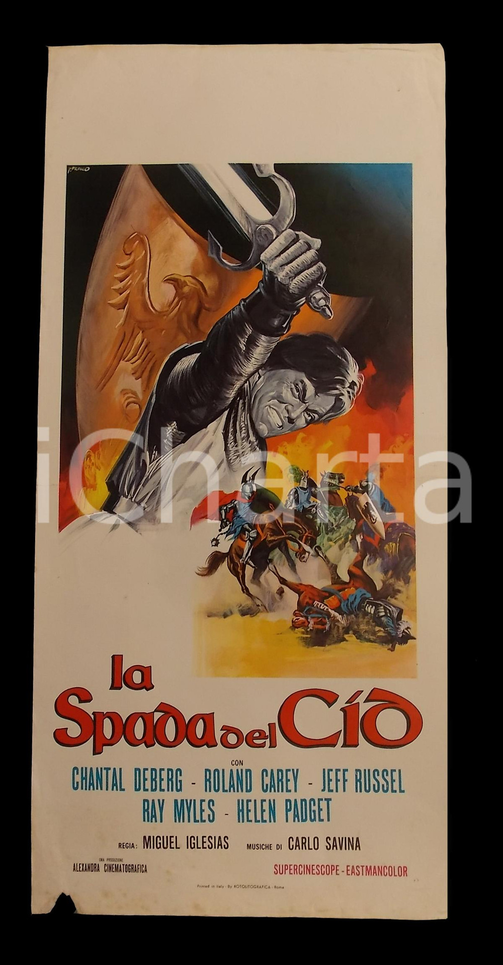 Materiale cinematografico d’epoca 1962 LA SPADA DEL CID Chantal DEBERG Roland CAREY Luis INDUNI Manifesto 32x70 1