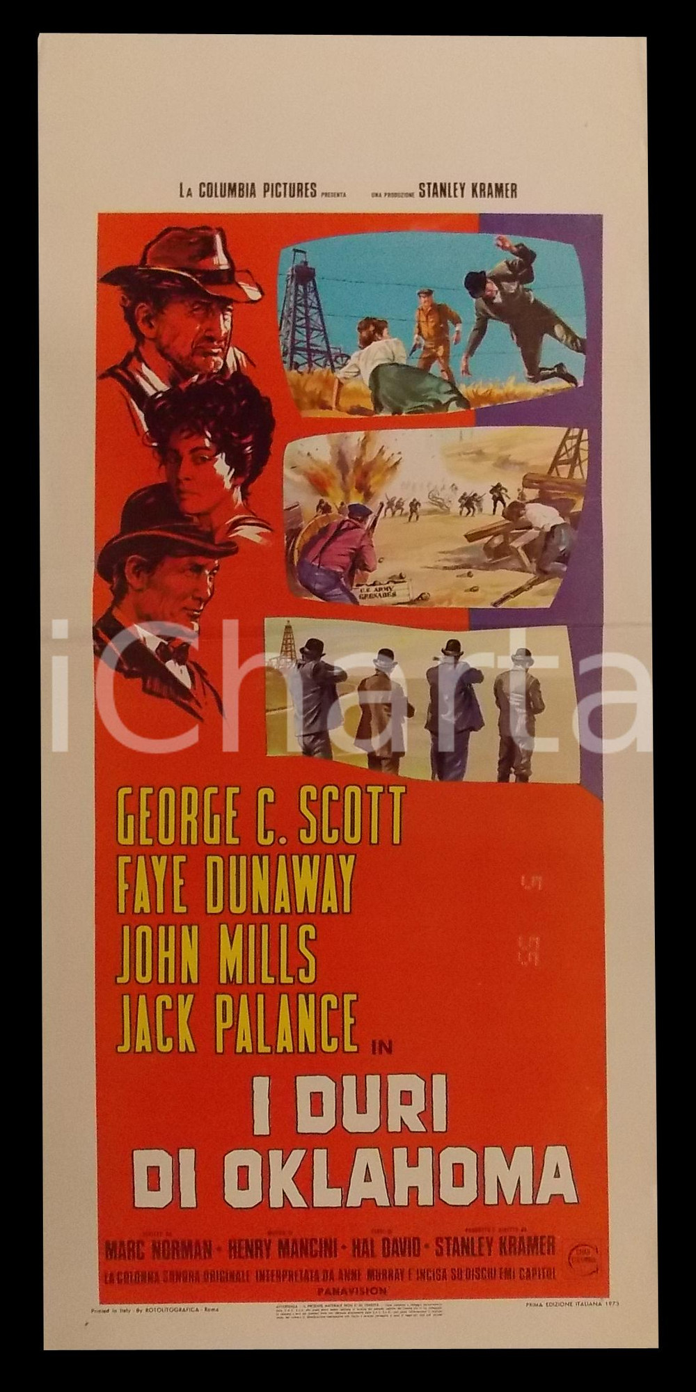 Materiale cinematografico d’epoca 1973 I DURI DI OKLAHOMA Faye DUNAWAY George C. SCOTT John MILLS Manifesto 32x70 1