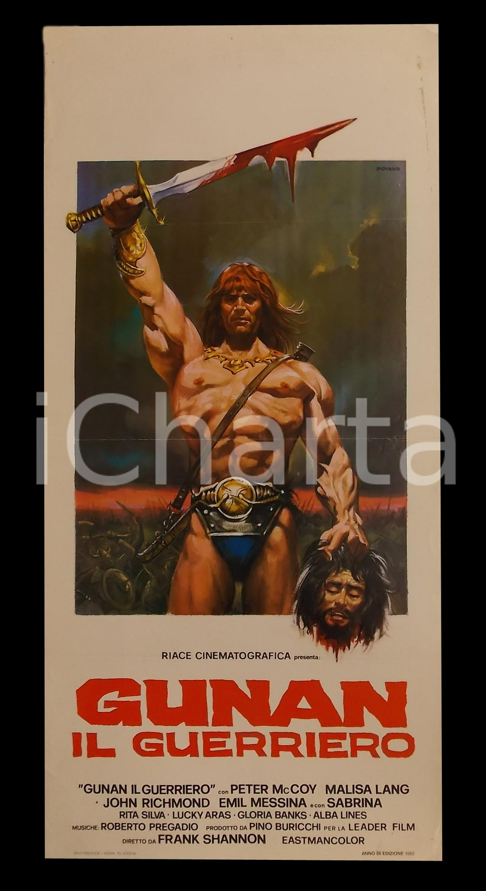 Materiale cinematografico d’epoca 1982 GUNAN IL GUERRIERO PIetro TORRISI Malisa LONGO Rita SILVA Manifesto 32x70 1