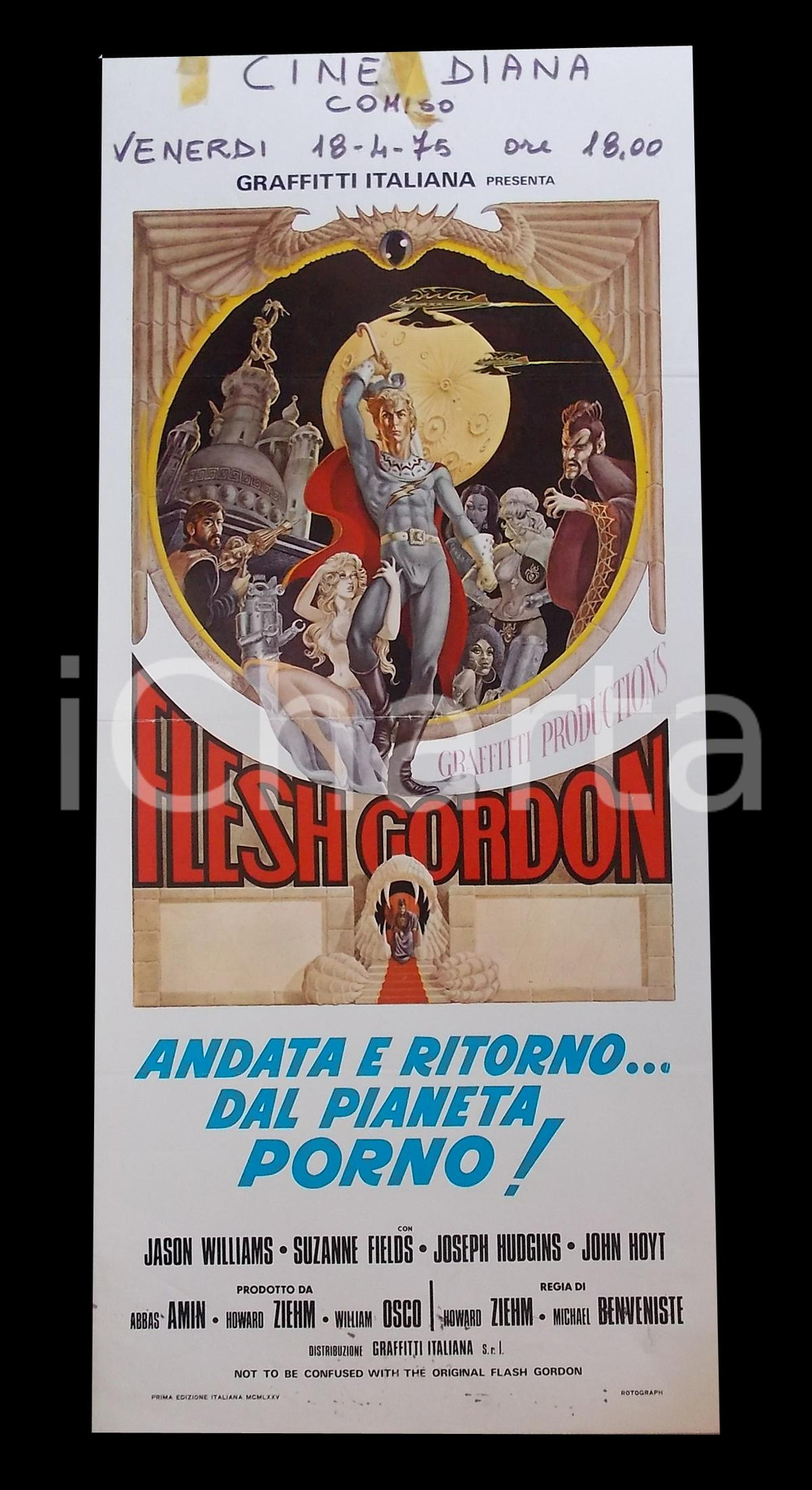 Materiale cinematografico d’epoca 1974 FLESH GORDON Jason WILLIAMS Suzanne FIELDS Manifesto EROTICO 30x68 1