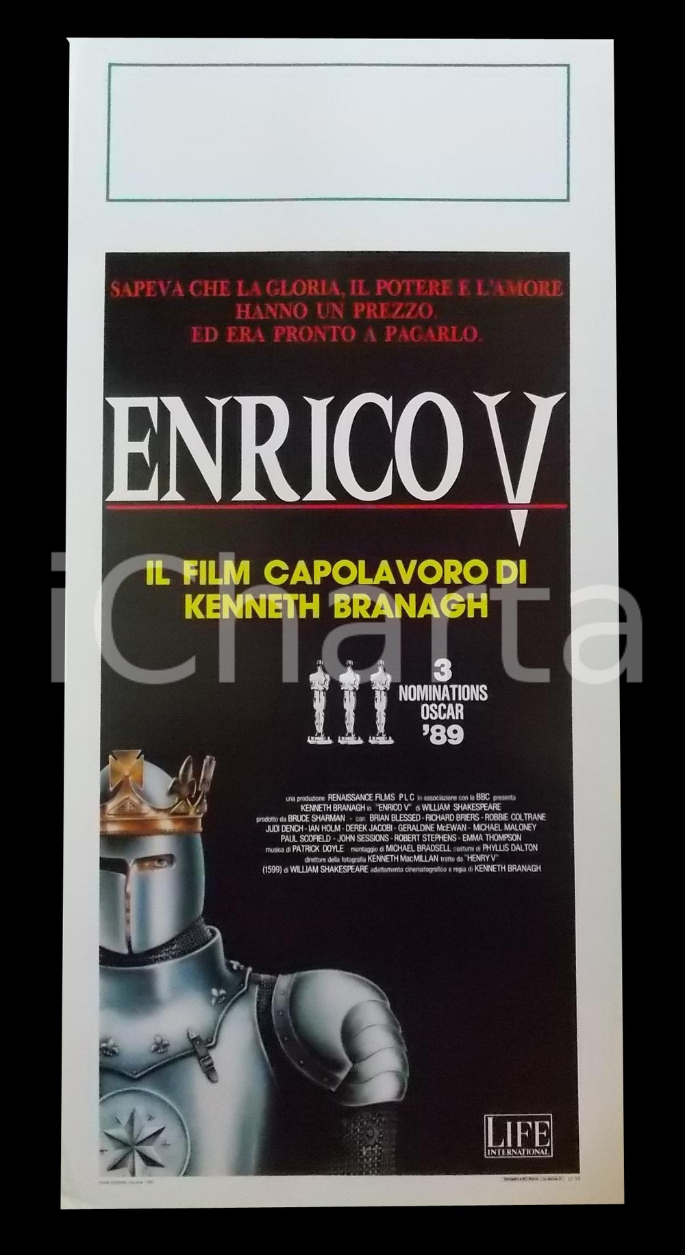 Materiale cinematografico d’epoca 1989 ENRICO V Kenneth BRANAGH Derek JACOBI Ian HOLM Charles KAY Manifesto 32x70 1