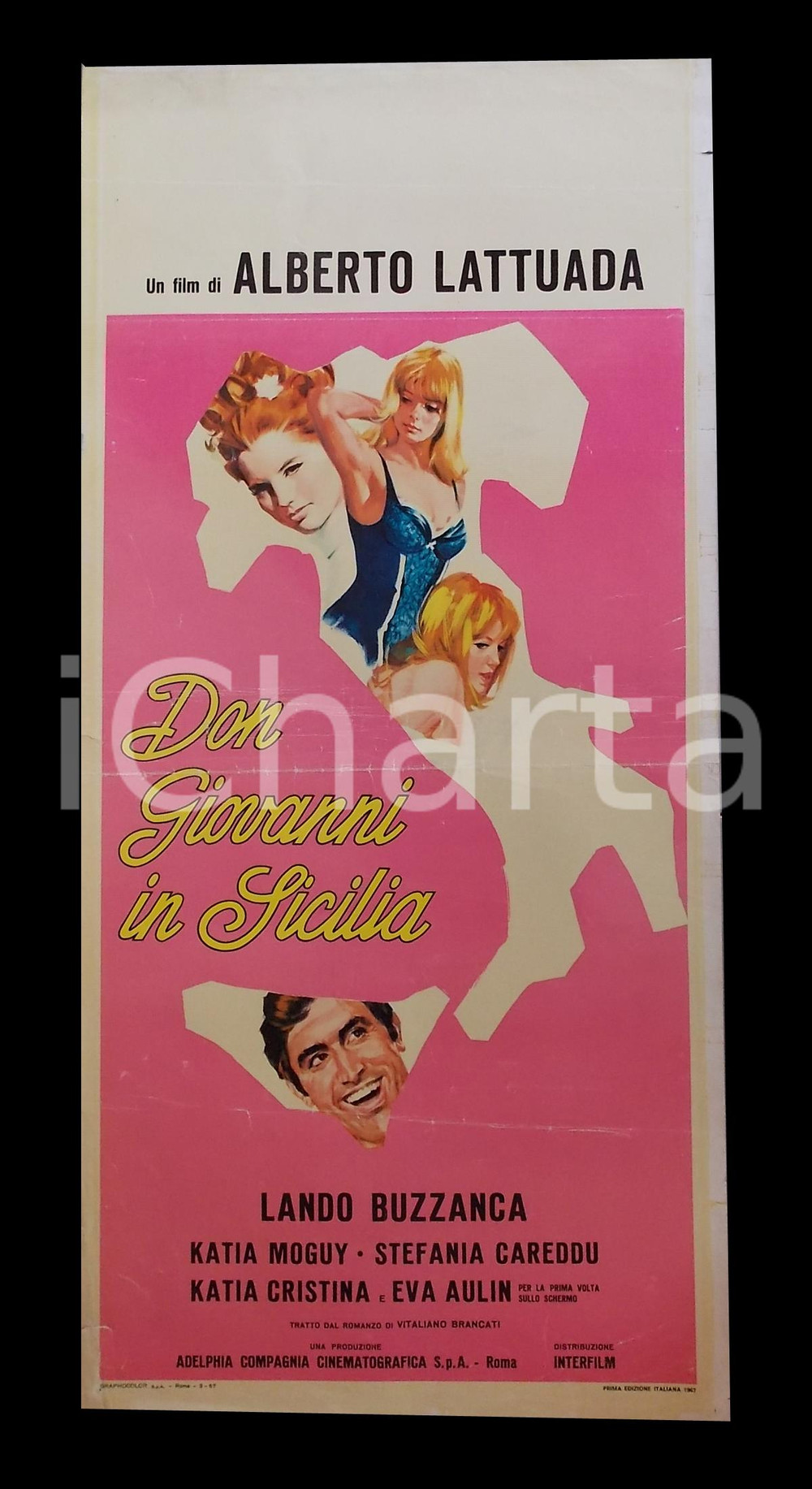 Materiale cinematografico d’epoca 1967 DON GIOVANNI IN SICILIA Lando BUZZANCA Alberto LATTUADA Manifesto 32x70 cm 1