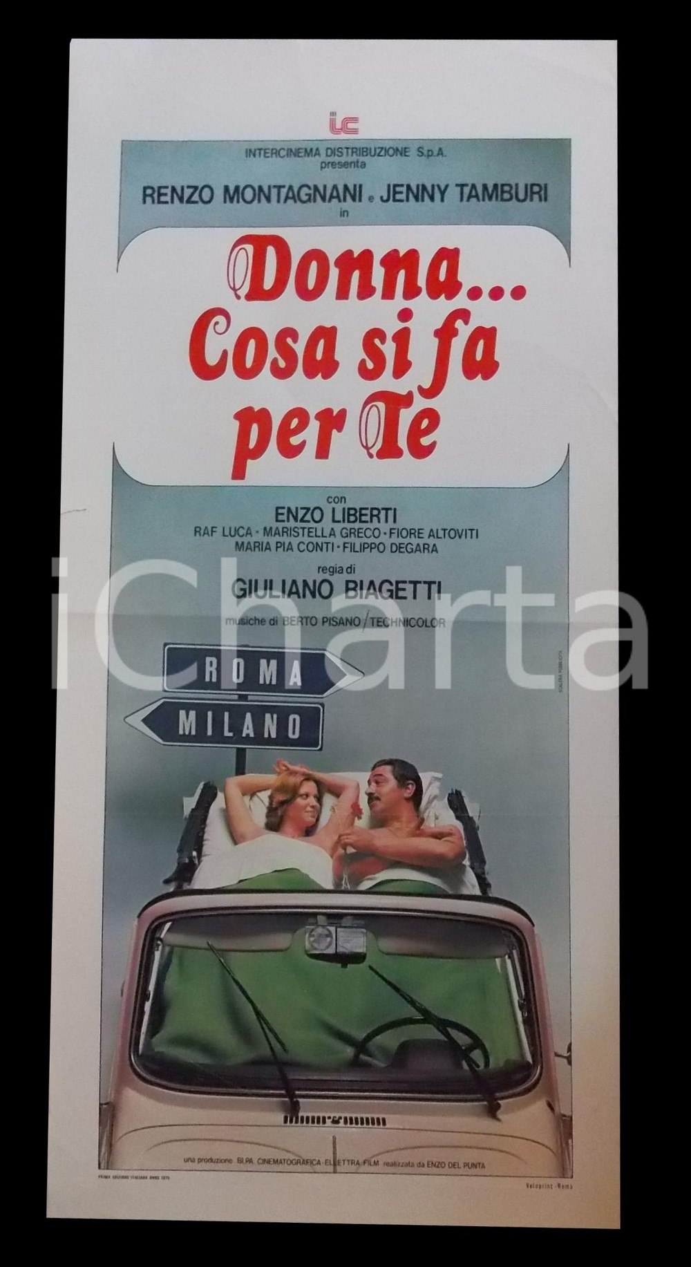 Materiale cinematografico d’epoca 1976 DONNA...COSA SI FA PER TE Renzo MONTAGNANI Jenny TAMBURI Manifesto 32x70 1