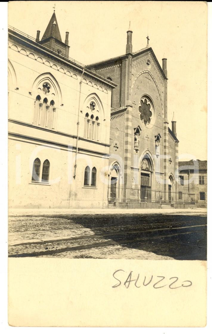 Fotografia d epoca originale 1910 ca AREA DI SALUZZO Veduta con cattedrale Foto cartolina VINTAGE 1