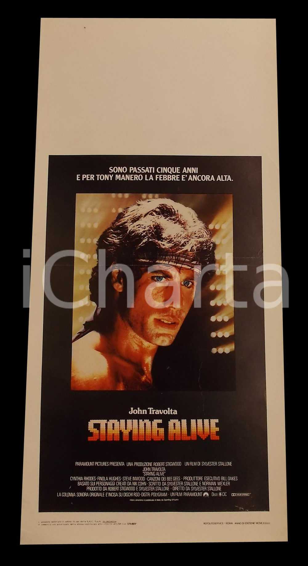 Materiale cinematografico d’epoca 1983 STAYING ALIVE John TRAVOLTA Sylvester STALLONE Manifesto 32x70 cm 1