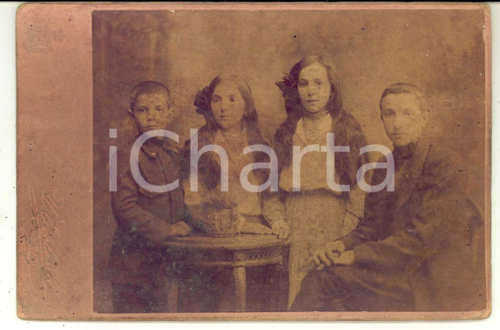 Fotografia d epoca originale 1915 GRANA AT Ritratto di quattro fratelli Foto Vittorio ECCLESIA 17x11 1