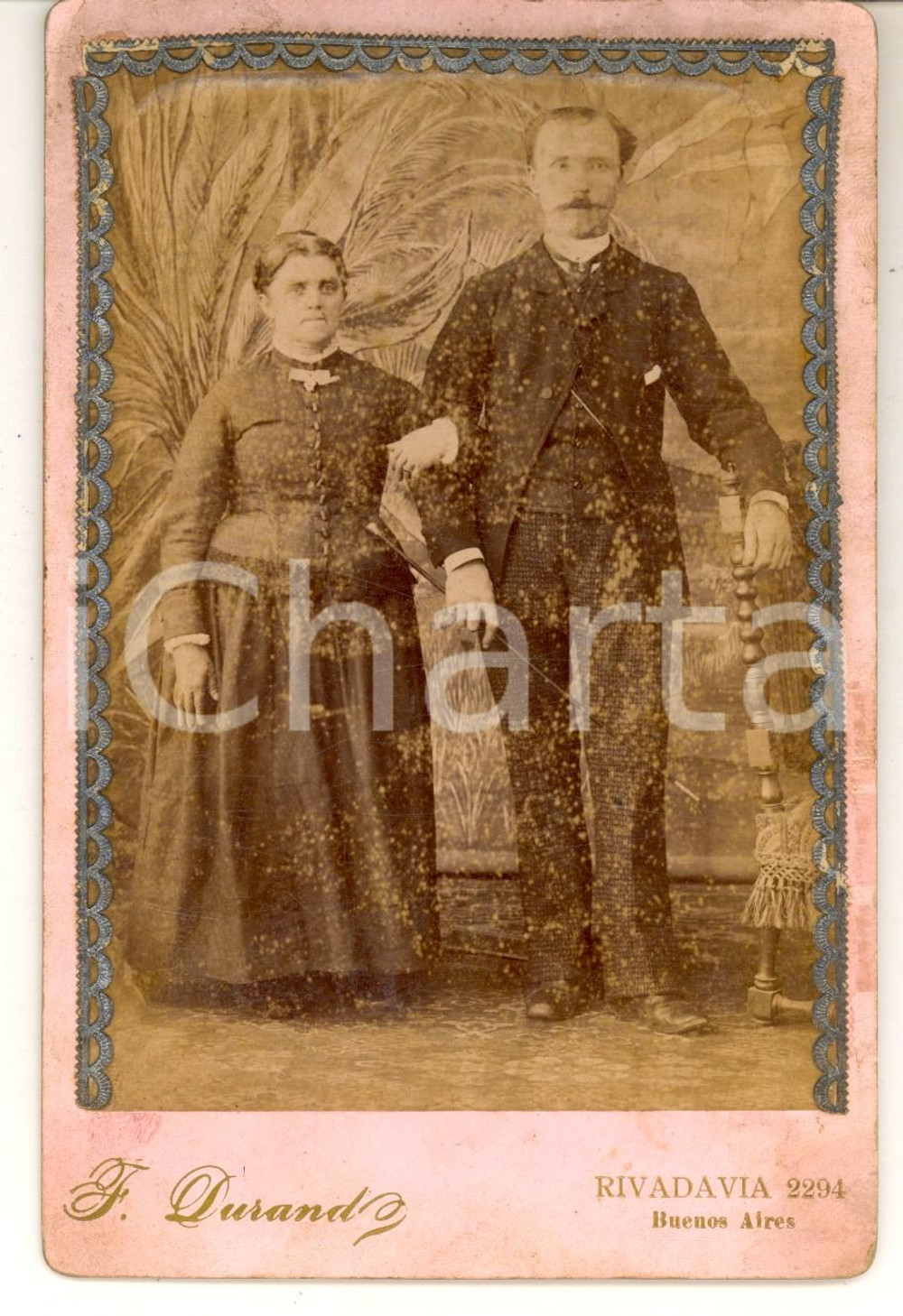 Fotografia d epoca originale 1890 ca BUENOS AIRES Ritratto di una coppia di sposi Foto DURAND DANNEGGIATA 1