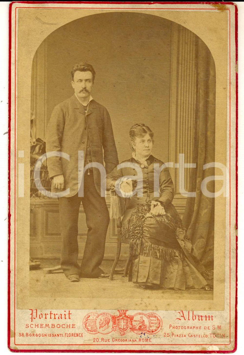 Fotografia d epoca originale 1880 ca TORINO Ritratto di una coppia di nobili  Fotografia MONTABONE 11x16 cm 1