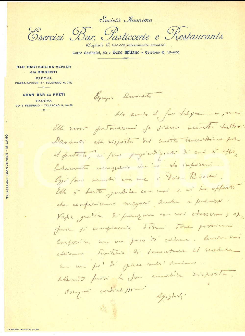 Manoscritto, lettera originale 1925 ca PADOVA ? Lettera Arturo GIGLIOLI su possibile prestito  Autografo 1