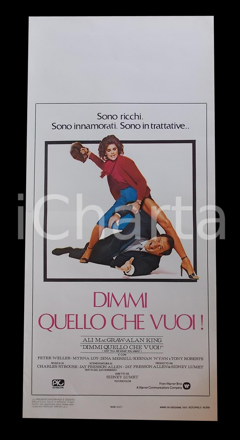 Materiale cinematografico d’epoca 1980 DIMMI QUELLO CHE VUOI Sidney LUMET Alan KING Ali MACGRAW Manifesto 32x70 cm 1