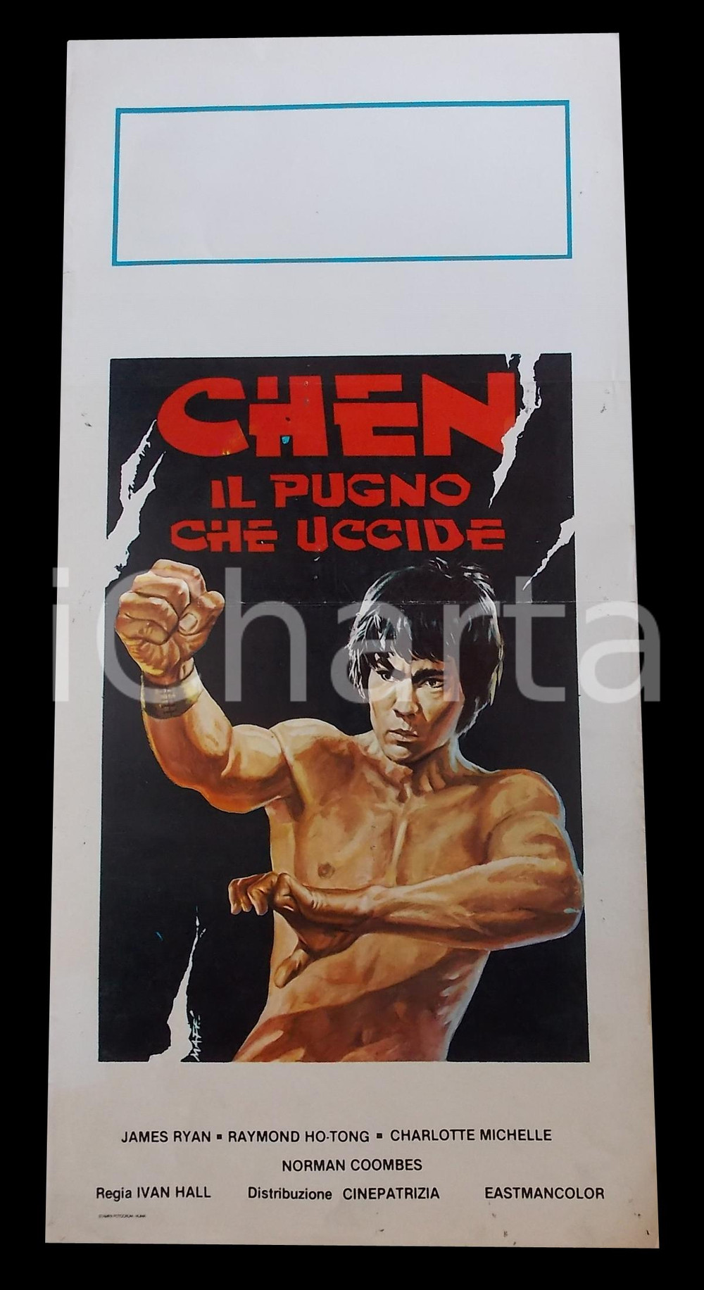 Materiale cinematografico d’epoca 1976 CHEN IL PUGNO CHE UCCIDE Jack RYAN Manifesto ARTI MARZIALI 32x70 cm 1