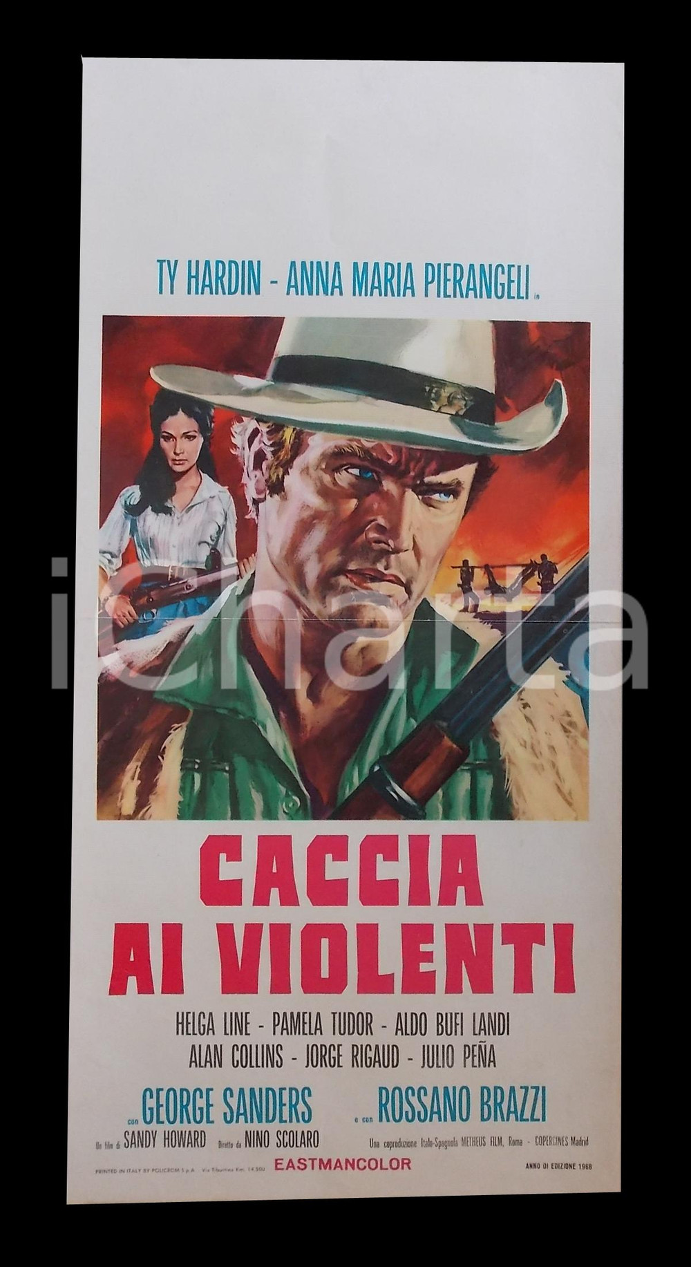 Materiale cinematografico d’epoca 1968 CACCIA AI VIOLENTI Ty HARDIN Pier ANGELI Rossano BRAZZI Manifesto 31x66 cm 1
