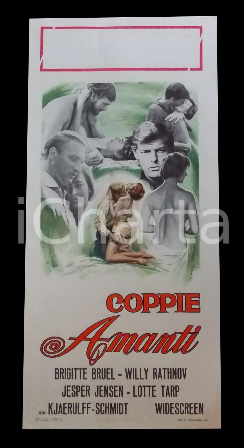 Materiale cinematografico d’epoca 1968 COPPIE AMANTI Jens ØSTERHOLM Birgit BRUEL Willy RATHNOV Manifesto 32x70 cm 1