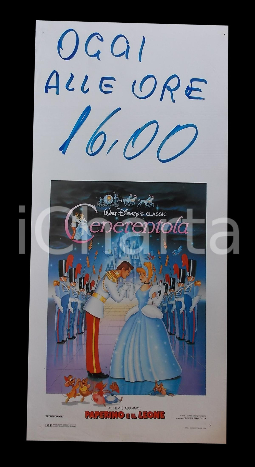 Materiale cinematografico d’epoca 1988 CENERENTOLA Walt DISNEY  Paperino e il leone Manifesto 32x70 cm 1