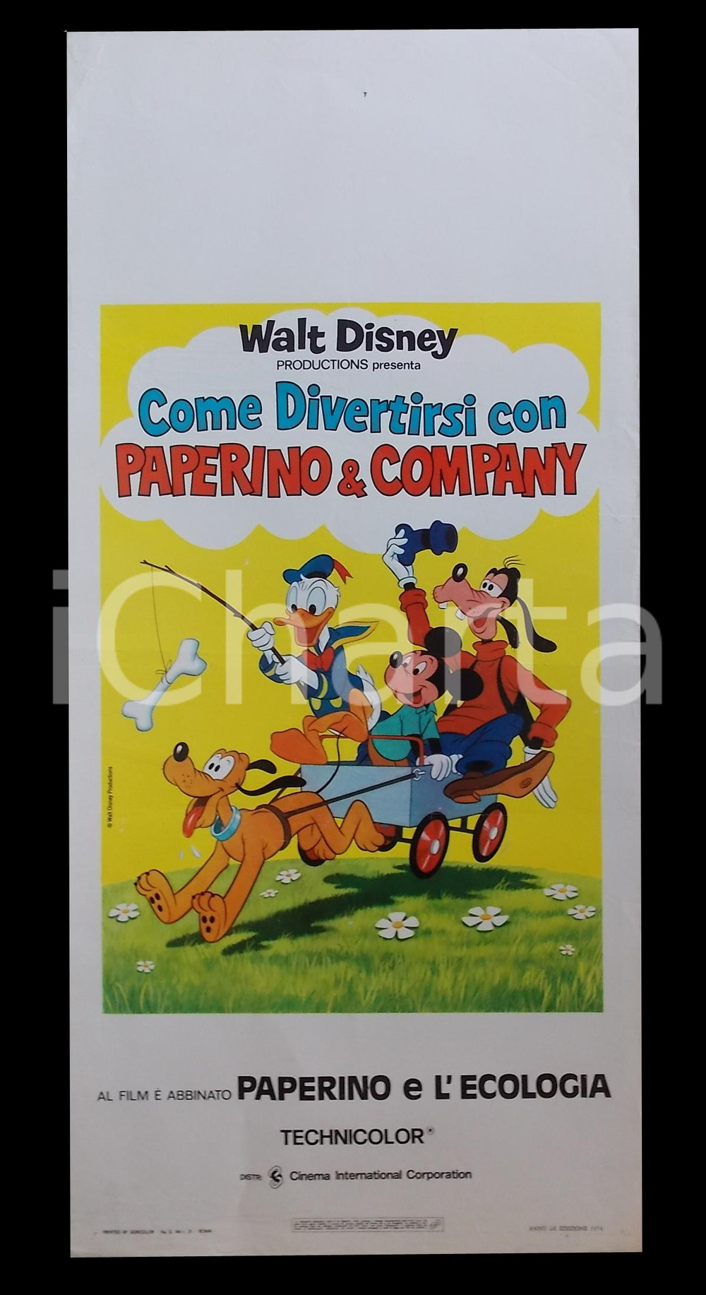 Materiale cinematografico d’epoca 1974 COME DIVERTIRSI CON PAPERINO E COMPANY Walt DISNEY Manifesto 32x70 cm 1