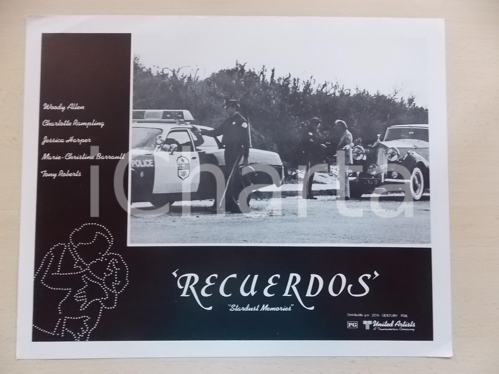 Materiale cinematografico d’epoca 1980 STARDUST MEMORIES Posto di blocco per Woody ALLEN in Rolls Royce Lobby card 1