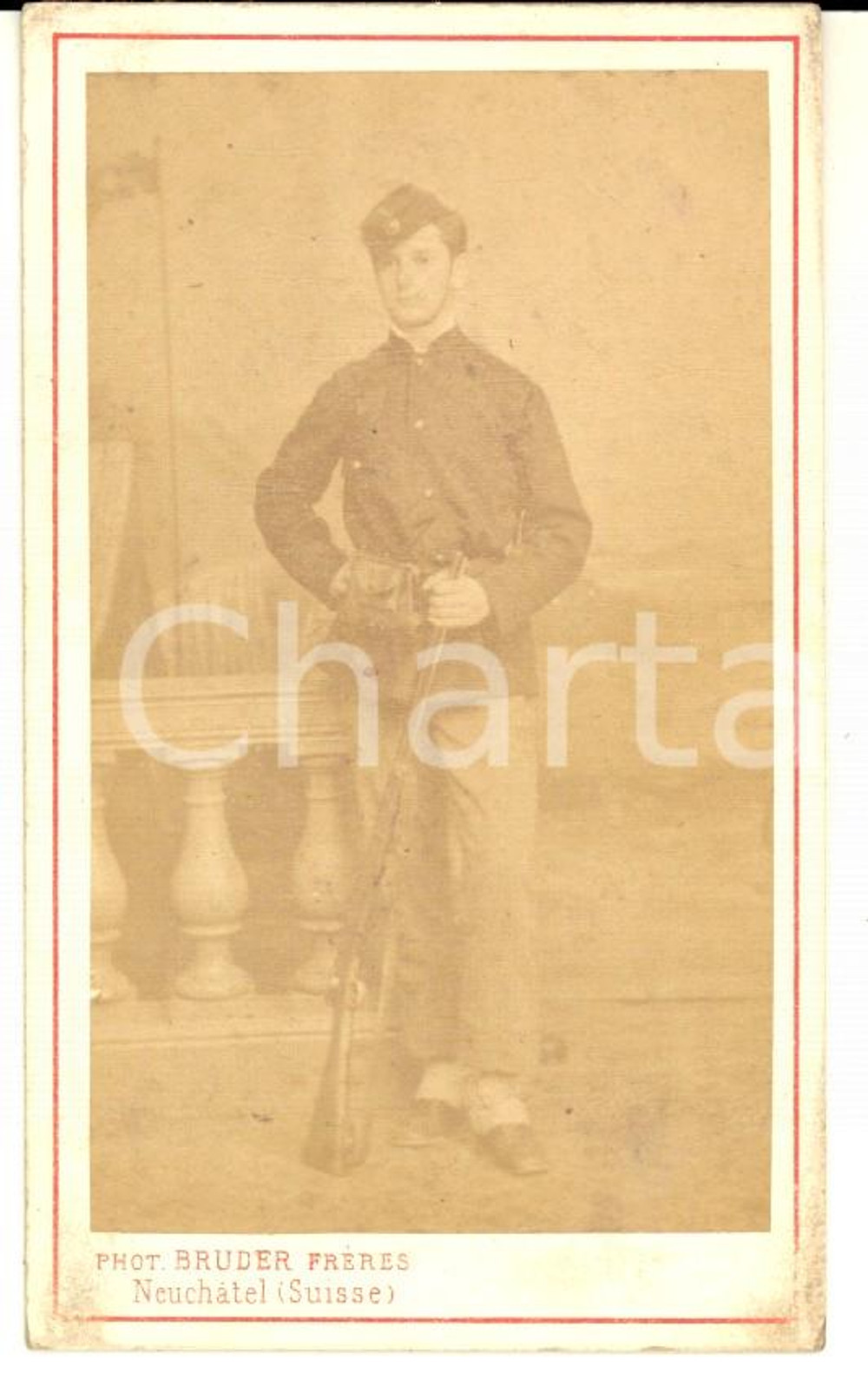 Fotografia d epoca originale 1870 ca NEUCHATEL Ritratto di allievo ufficiale italiano Foto BRUDER FRERES CDV 1