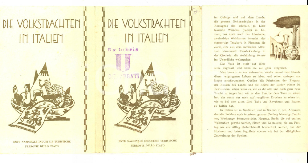 Materiale pubblicitario d’epoca 1933 ENIT Die Volkstrachten in Italien  Pieghevole TURISMO VINTAGE ILLUSTRATO 1