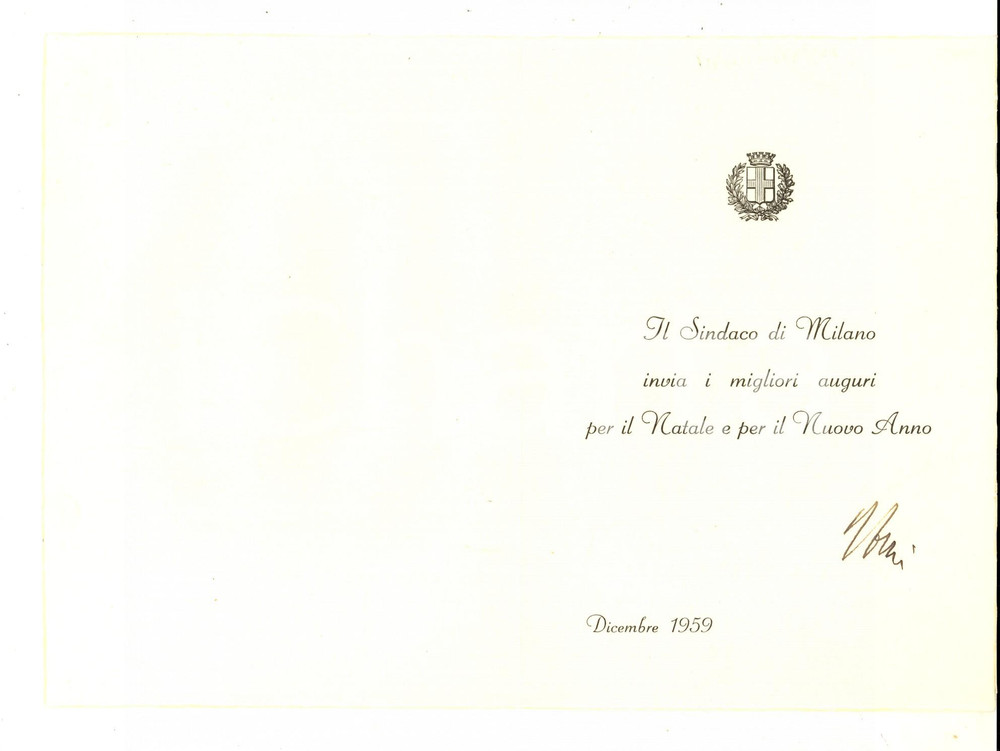 Autografo originale 1959 MILANO PALAZZO MARINO Biglietto auguri sindaco Virgilio FERRARI  Autografo 1