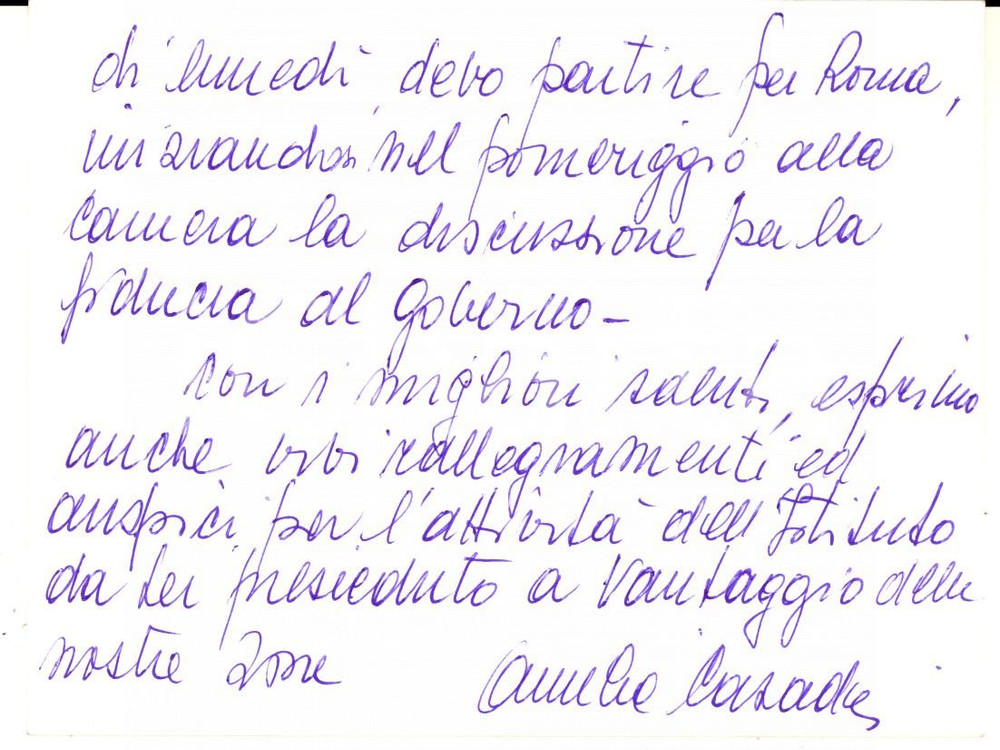 Autografo originale 1976 CAMERA DEI DEPUTATI Biglietto ringraziamento on. Amelia CASADEI  Autografo 1